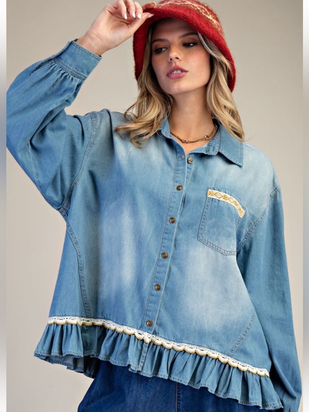 476 EASEL WASHED BUTTON DOWN STONE WASHED DENIM SHIRT
